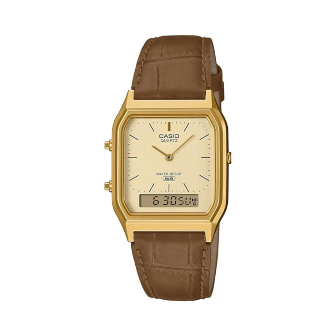 Casio AQ-230EGL-9ADF D415 | Classics Men Quartz White Dial Analog-Digital Leather Watch