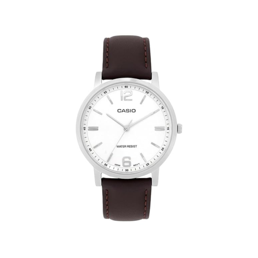 Casio MTP-SN5YL-7A A2440 | Enticer Men Quartz White Dial Analog Leather Watch