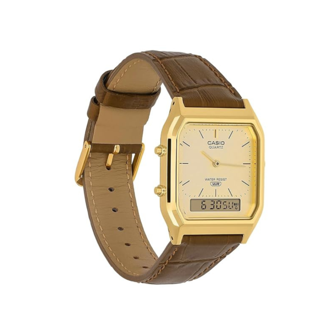 Casio AQ-230EGL-9ADF D415 | Classics Men Quartz White Dial Analog-Digital Leather Watch