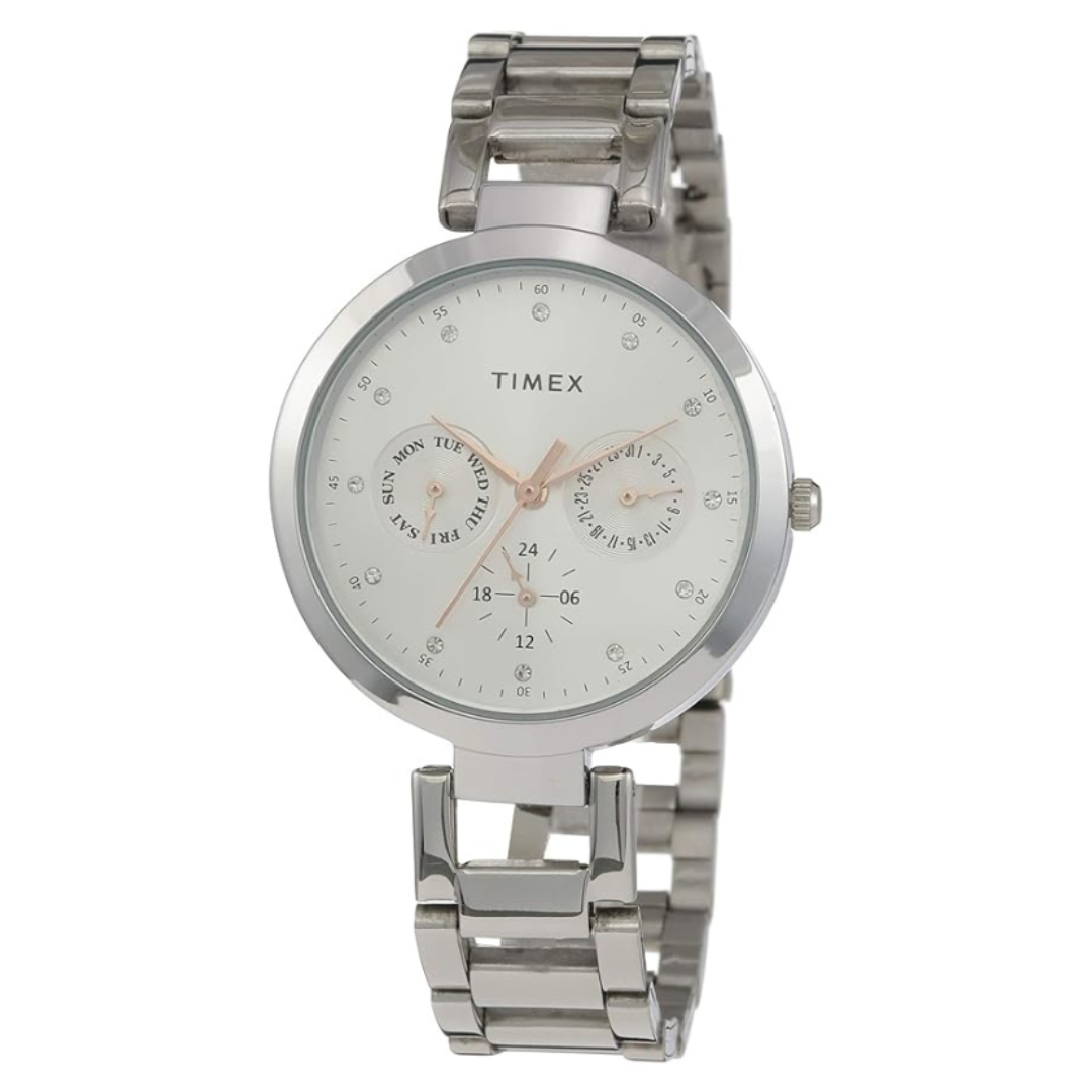 Timex TW000X204 | TIMEX Analog Watch for Women with Silver Round Dial & Silver Stainless Steel Bracelet Band Water Resistant Women's Wrist Watches