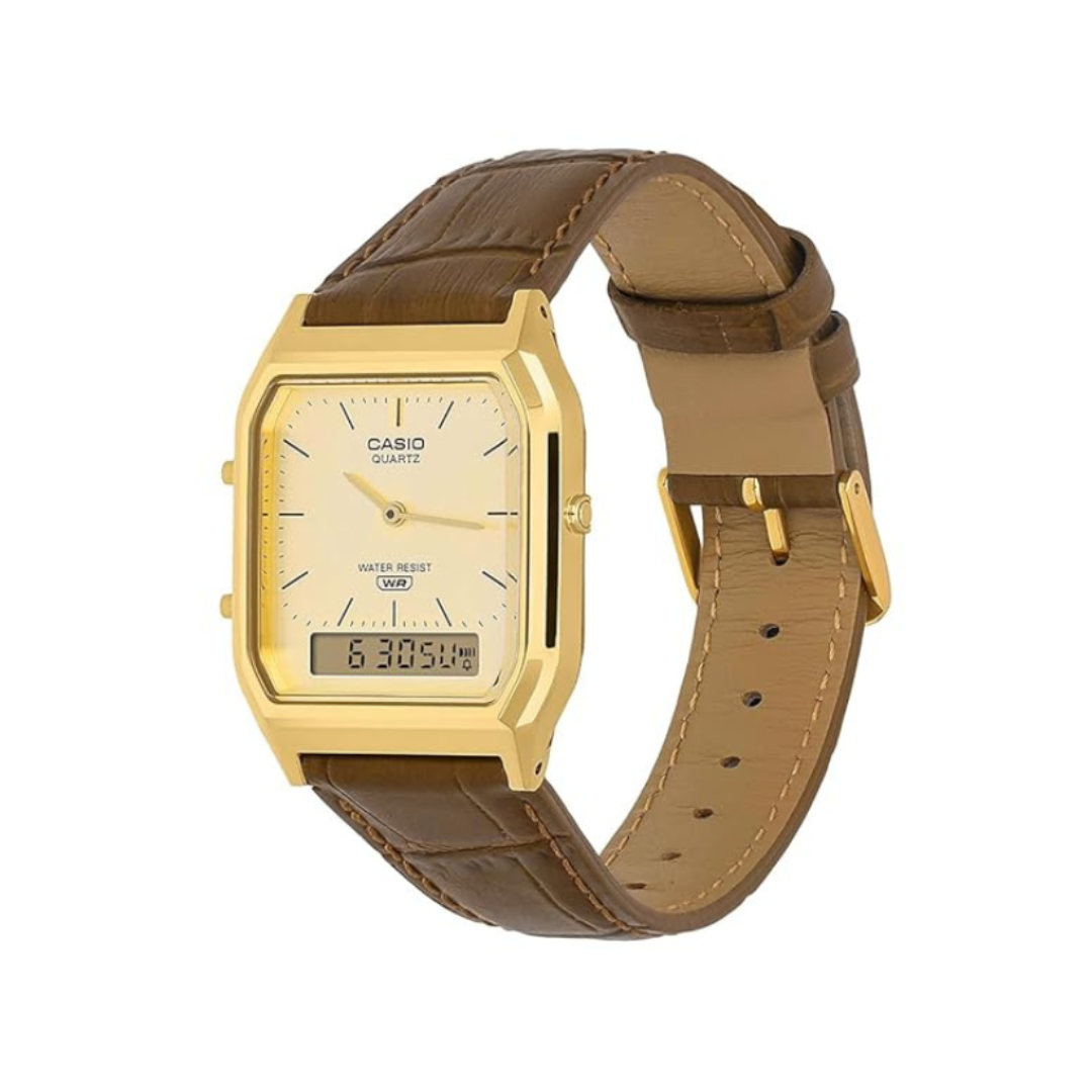 Casio AQ-230EGL-9ADF D415 | Classics Men Quartz White Dial Analog-Digital Leather Watch