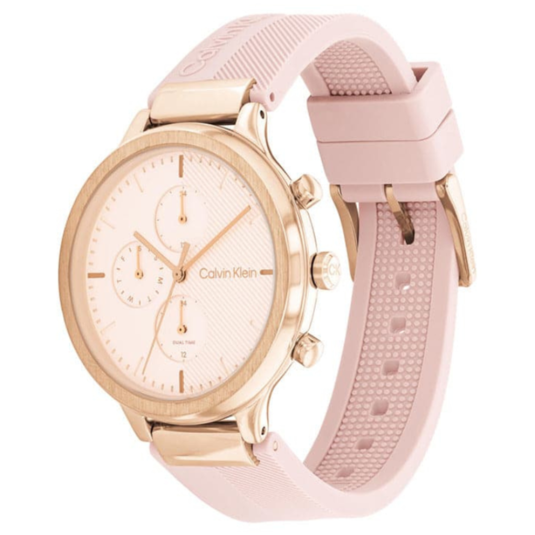 Calvin Kelin 25200243 | Energize Women Quartz Pink Dial Chronograph Silicone Watch