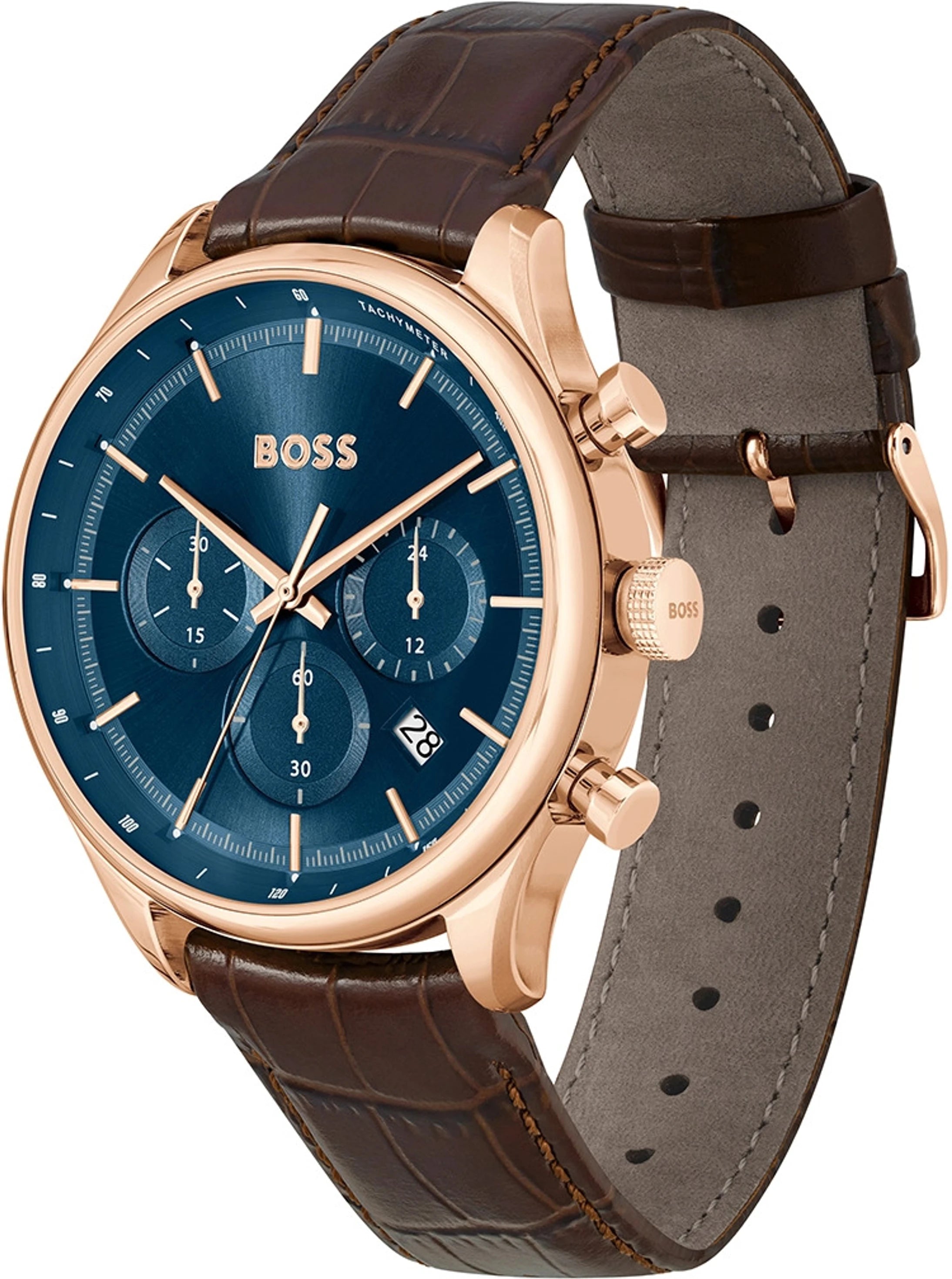 Boss 1514050 | Gregor Men Quartz Blue Dial Analog Leather Watch .
