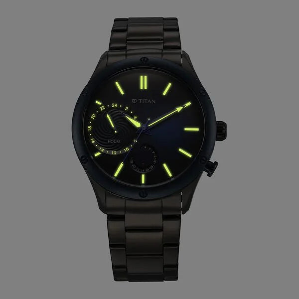 Titan 10009KM01 | Titan Stellar Multifunction Blue Dial Grey Stainless Steel Strap Watch For Men