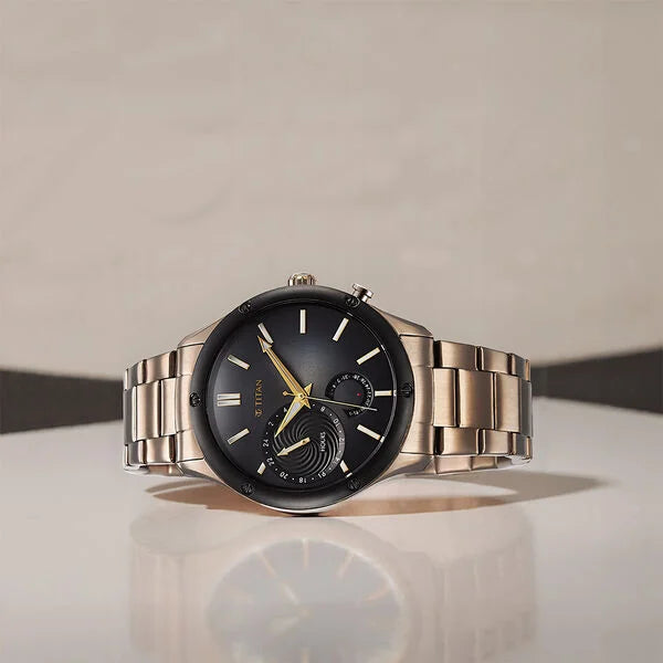 Titan 10009KM03 | Titan Stellar Multifunction Brown Dial Brown Stainless Steel Strap Watch For Men