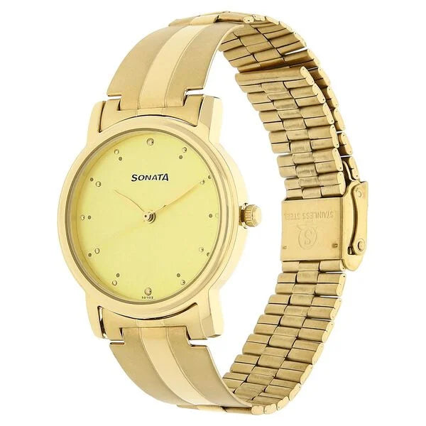 Sonata NS1013YM024 | Sonata Quartz Analog Champagne Dial Stainless Steel Strap Watch for Men