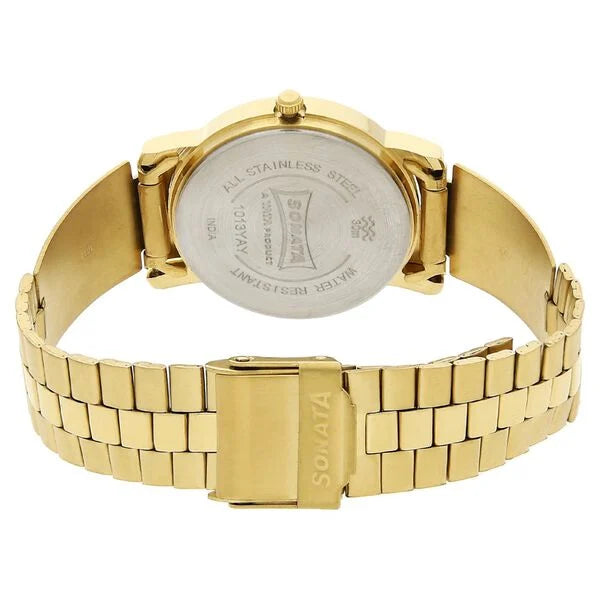 Sonata NS1013YM024 | Sonata Quartz Analog Champagne Dial Stainless Steel Strap Watch for Men
