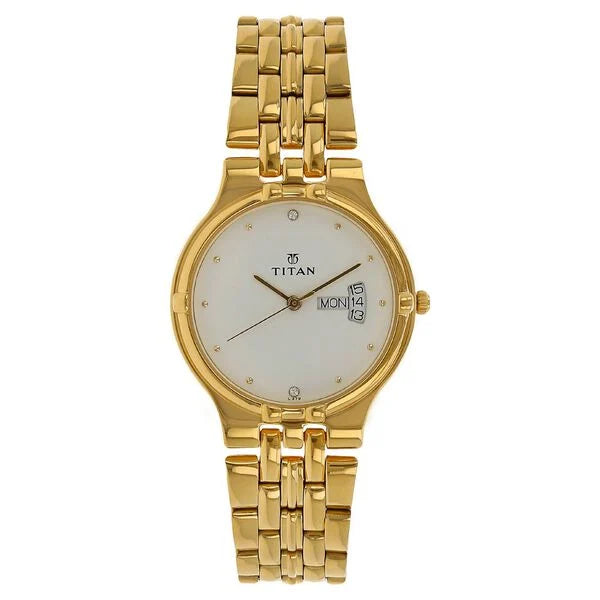 Titan 1107YM07 | Titan Quartz Analog with Day and Date White Dial Stainless Steel Strap Watch for Men