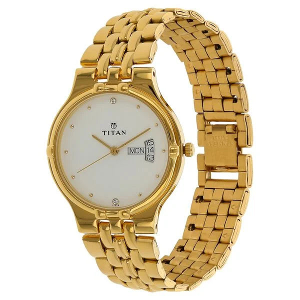 Titan 1107YM07 | Titan Quartz Analog with Day and Date White Dial Stainless Steel Strap Watch for Men