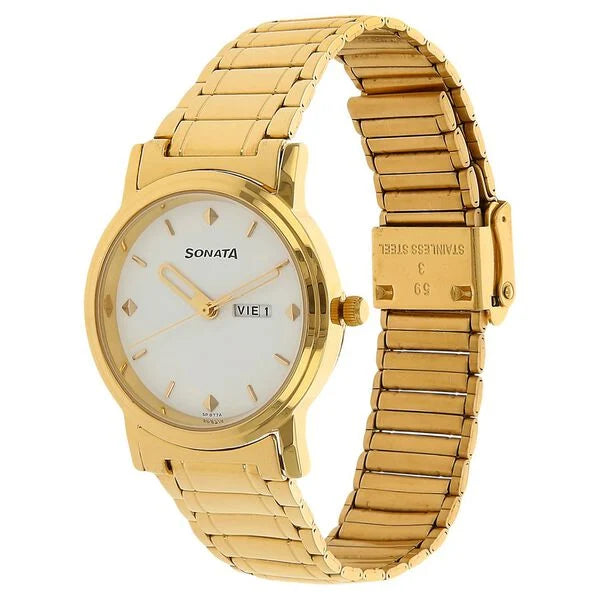 Sonata 1141YM11 | Sonata Quartz Analog White Dial Stainless Steel Strap Watch for Men
