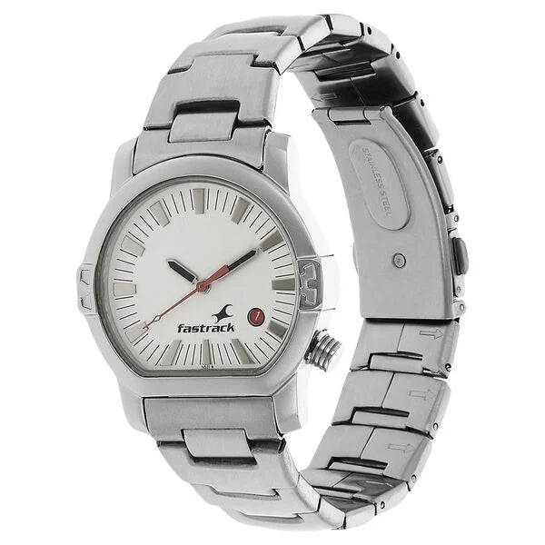 Fastrack NK1161SM03 | Fastrack Quartz Analog White Dial Stainless Steel Strap Watch for Guys