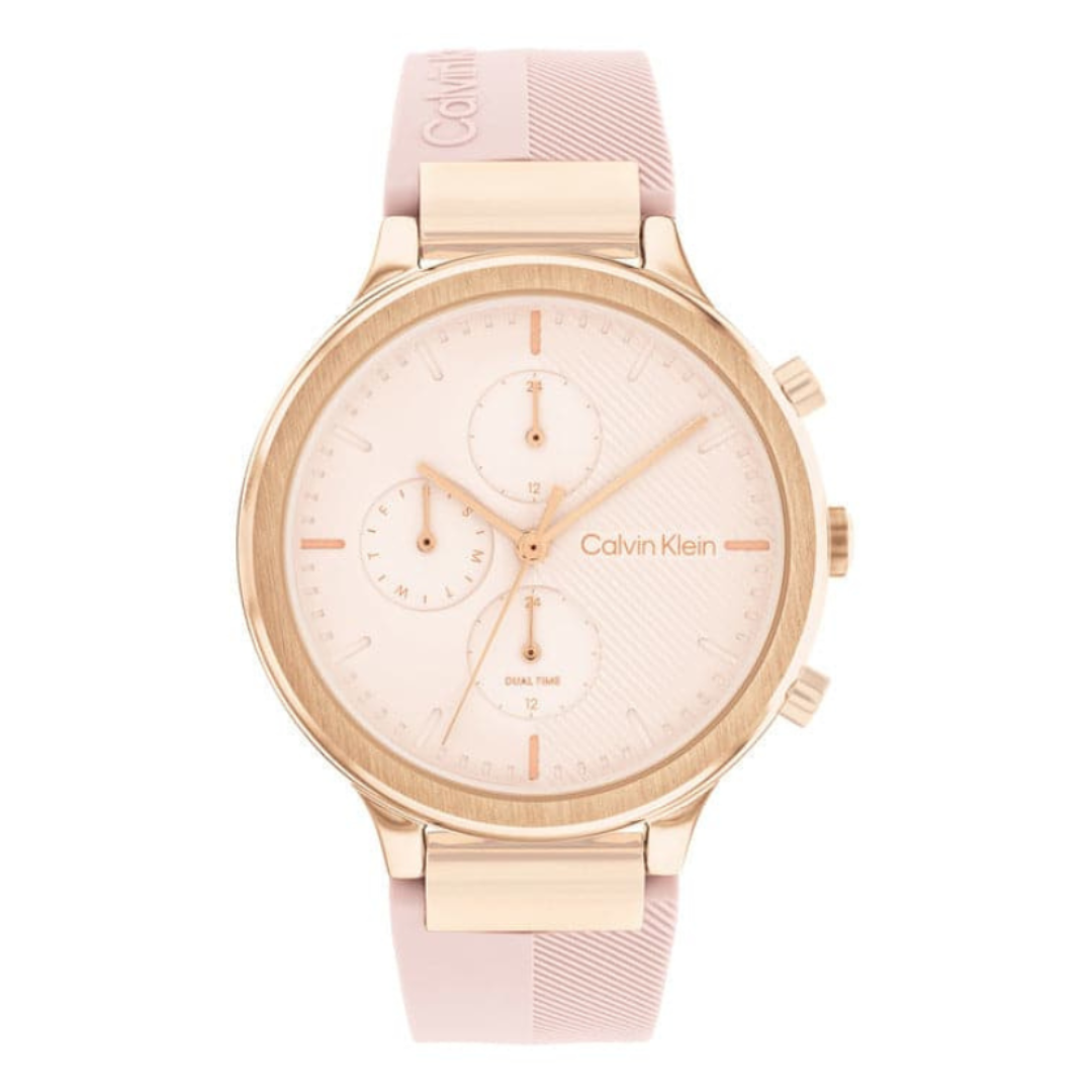 Calvin Kelin 25200243 | Energize Women Quartz Pink Dial Chronograph Silicone Watch