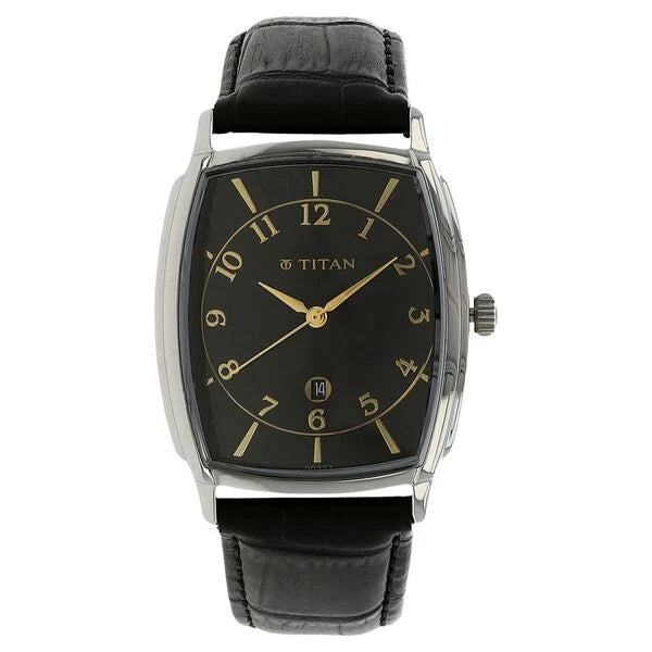 Titan 1486SL02 | Titan Quartz Analog with Date Black Dial Leather Strap Watch for Men