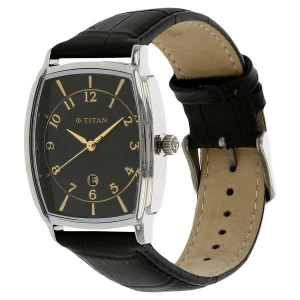 Titan 1486SL02 | Titan Quartz Analog with Date Black Dial Leather Strap Watch for Men