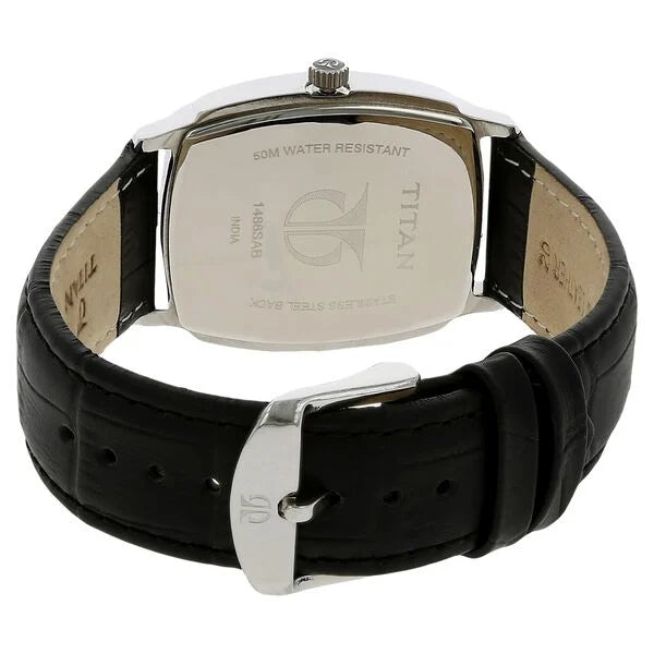 Titan 1486SL02 | Titan Quartz Analog with Date Black Dial Leather Strap Watch for Men