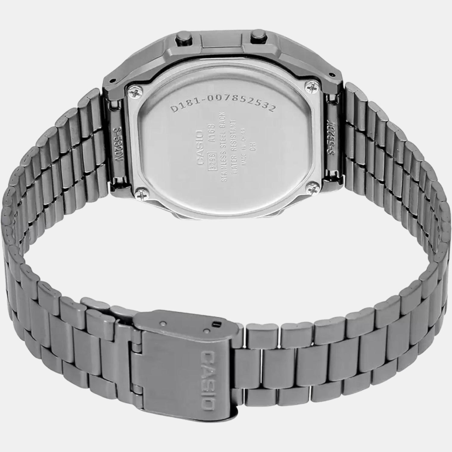 Vintage Unisex Quartz Black Dial Digital Stainless Steel Watch D181