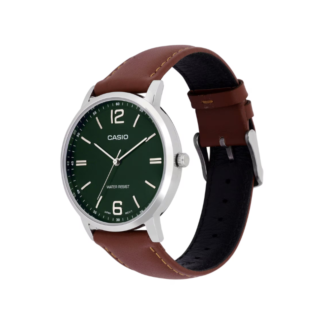 Casio MTP-SN5YL-3A A2438 | Enticer Men Quartz Green Dial Analog Leather Watch