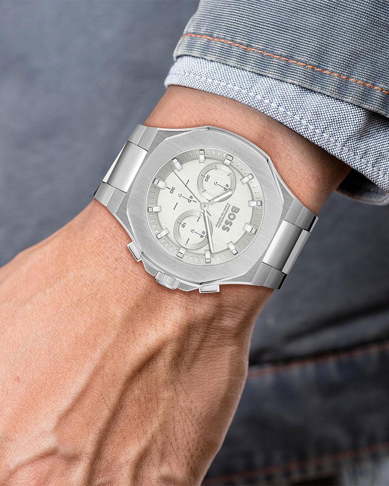Boss 1514087 | Taper Men Quartz Silver Dial Chronograph Stainless Steel Watch.