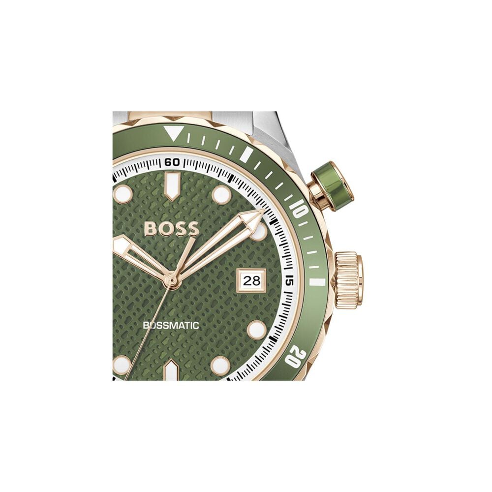Boss 1514181 | Bossmatic Men Automatic Green Dial Analog Stainless Steel Watch.