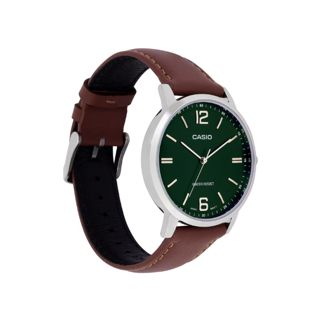 Casio MTP-SN5YL-3A A2438 | Enticer Men Quartz Green Dial Analog Leather Watch