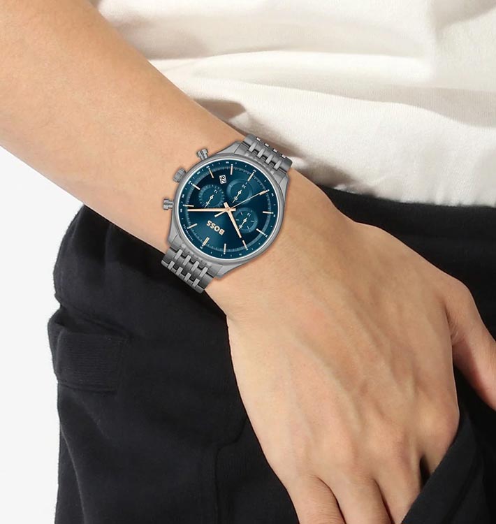 Boss 1514083 | Gregor Men Quartz Blue Dial Chronograph Stainless Steel Watch.