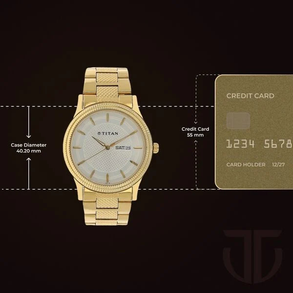 Titan 1650YM05 | Titan Quartz Analog with Day and Date Silver Dial Golden Stainless Steel Strap Watch For Men