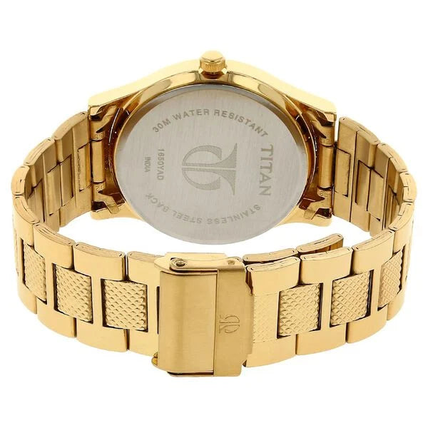 Titan 1650YM05 | Titan Quartz Analog with Day and Date Silver Dial Golden Stainless Steel Strap Watch For Men