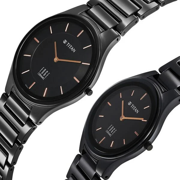Titan Pair 16962653NC01P | Titan Edge Pair Black Dial Analog Ceramic Strap watch for Couple