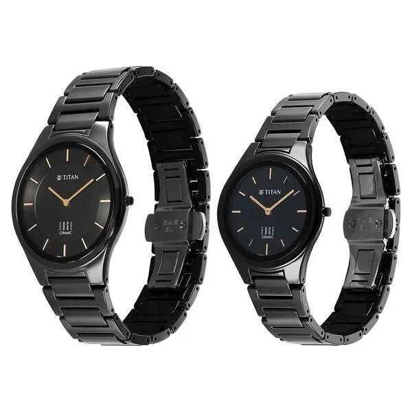 Titan Pair 16962653NC01P | Titan Edge Pair Black Dial Analog Ceramic Strap watch for Couple