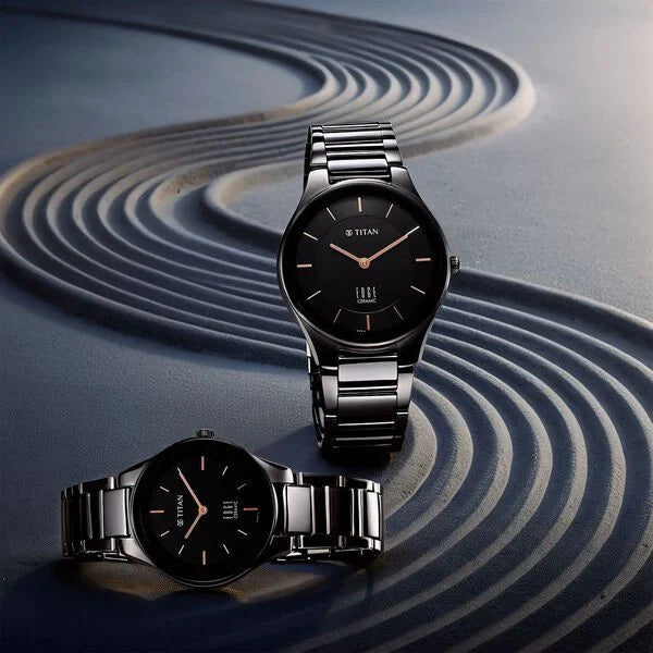 Titan Pair 16962653NC01P | Titan Edge Pair Black Dial Analog Ceramic Strap watch for Couple