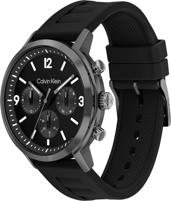 Calvin Klein 25200461 | Gauge Men Quartz Black Dial Chronograph Leather Watch.