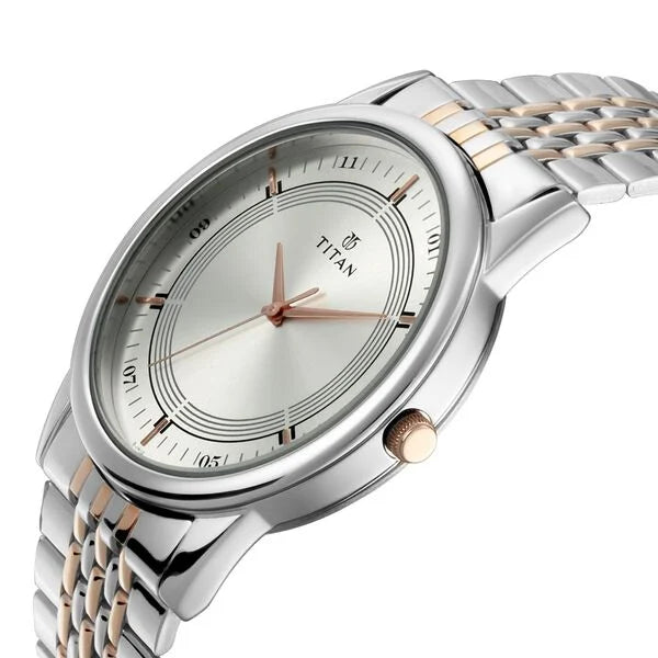 Titan Pair 17732603KM01P | Titan Bandhan Quartz Analog Silver Dial Two Toned Stainless Steel Strap Watch For Couple