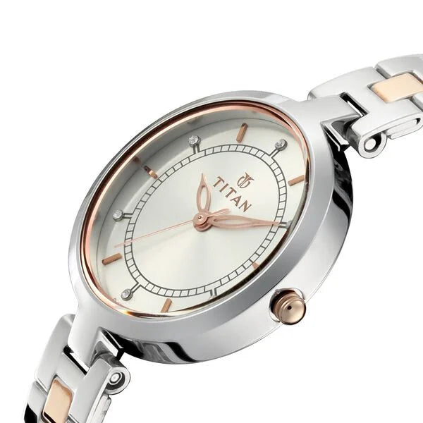 Titan Pair 17732603KM01P | Titan Bandhan Quartz Analog Silver Dial Two Toned Stainless Steel Strap Watch For Couple