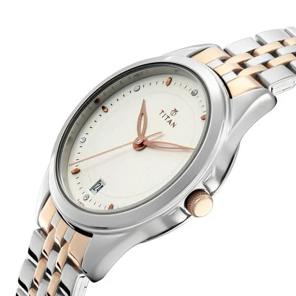 Titan Pair 17742565KM01P | Titan Bandhan Quartz Analog with Day and Date Silver Dial Stainless Steel Strap Watch for Couple