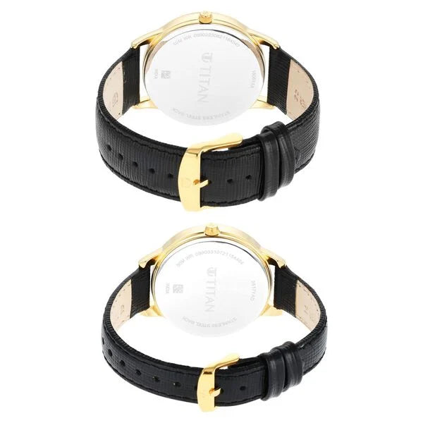 The Titan Pair 18062617YL01 | Titan Bandhan Anthracite Dial Analog Leather Strap Watch for Couple.