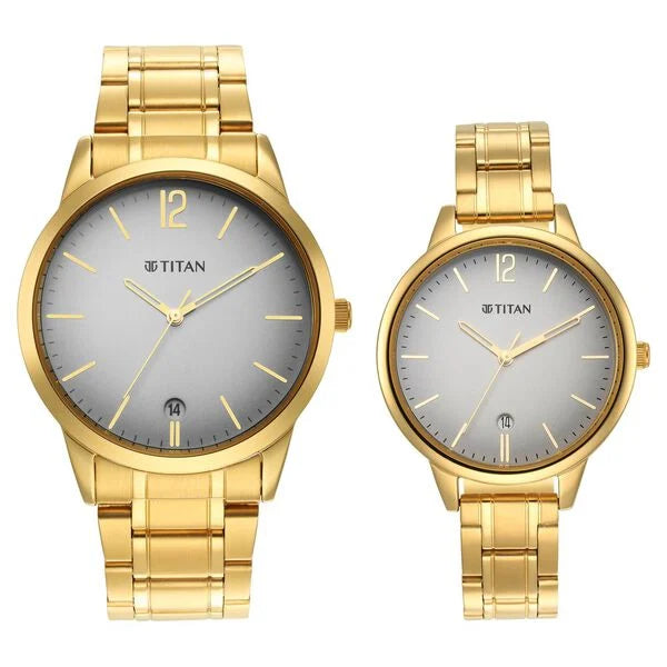 Titan Pair 18062617YM01P | Titan Bandhan Grey Dial Analog Stainless Steel Strap Watch for Couple
