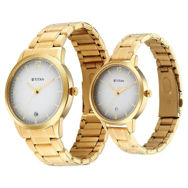 Titan Pair 18062617YM01P | Titan Bandhan Grey Dial Analog Stainless Steel Strap Watch for Couple