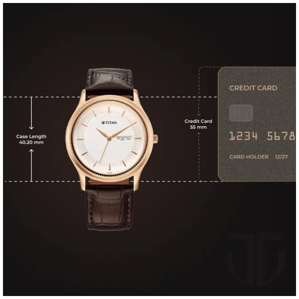 Titan 1824WL03 | Titan Karishma Quartz Analog with Day and Date Silver Dial Leather Strap Watch For Men