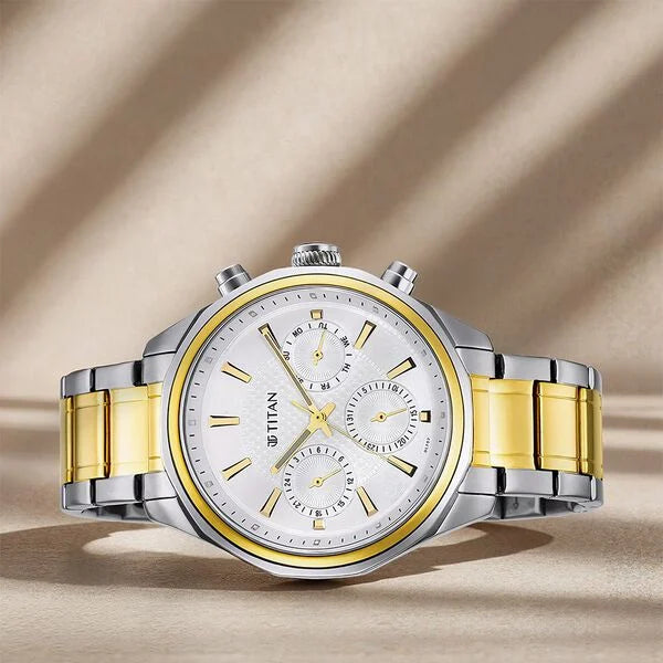 Titan 1829BM01 | Titan Regalia Opulent Multifunction Silver Dial Silver Stainless Steel Strap Watch For Men