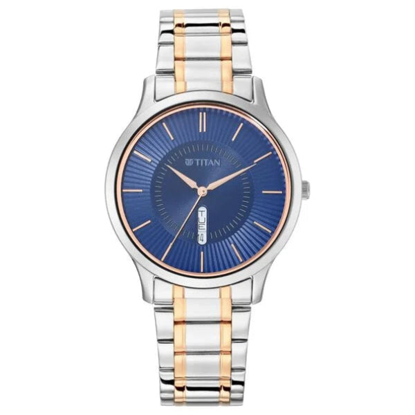 Titan 1845KM01 | Titan Lagan Blue Dial Analog with Day and Date Metal Strap for Men