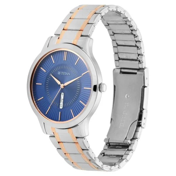 Titan 1845KM01 | Titan Lagan Blue Dial Analog with Day and Date Metal Strap for Men
