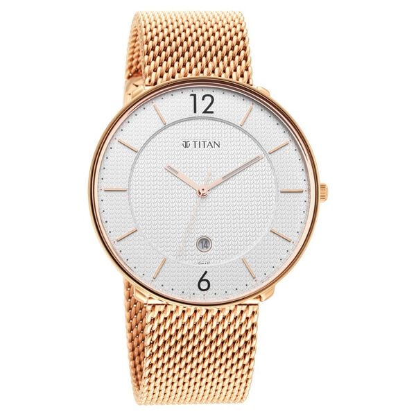Titan 1849WM01 | Titan - Black and Gold Collection - Quartz Analog Silver Dial Rose Gold Stainless Steel Strap watch for Men