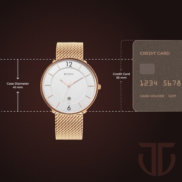 Titan 1849WM01 | Titan - Black and Gold Collection - Quartz Analog Silver Dial Rose Gold Stainless Steel Strap watch for Men