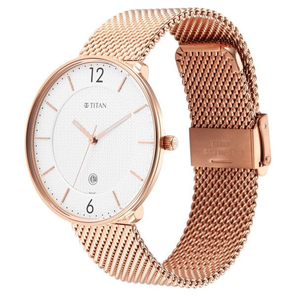 Titan 1849WM01 | Titan - Black and Gold Collection - Quartz Analog Silver Dial Rose Gold Stainless Steel Strap watch for Men