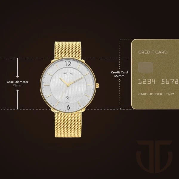 Titan 1849YM01 | Titan - Black and Gold Collection - Quartz Analog with Date White Dial Golden Stainless Steel Strap Watch for Men