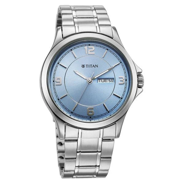 Titan 1870SM07 | Titan Neo Arabic Analog with Day Date Ice Blue Dial Silver Stainless Steel Strap Watch for Men