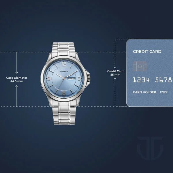 Titan 1870SM07 | Titan Neo Arabic Analog with Day Date Ice Blue Dial Silver Stainless Steel Strap Watch for Men