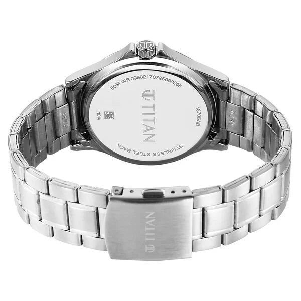 Titan 1870SM07 | Titan Neo Arabic Analog with Day Date Ice Blue Dial Silver Stainless Steel Strap Watch for Men