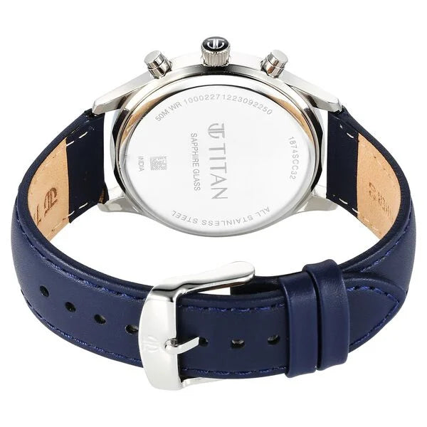 Titan 1874SL02 | Titan Sapphire Multifunction Quartz Analog with Day and Date Blue Dial Leather Strap Watch for Men