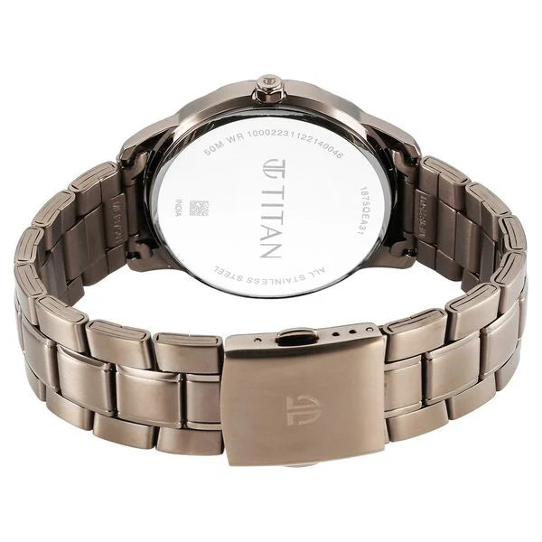 Titan 1875QM01 | Titan Regalia Opulent Quartz Analog with Day and Date White Dial Brown Metal Strap Watch For Men